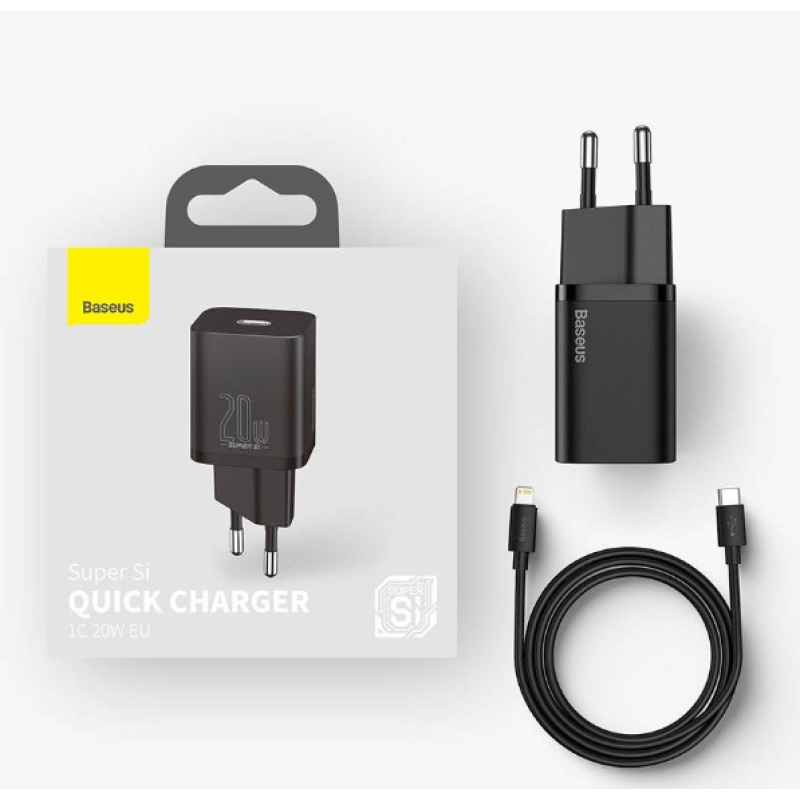 Зарядное устройство Baseus Super Si Quick Charger TZCCSUP-B PD20W +кабель Type C to Lighting Black
