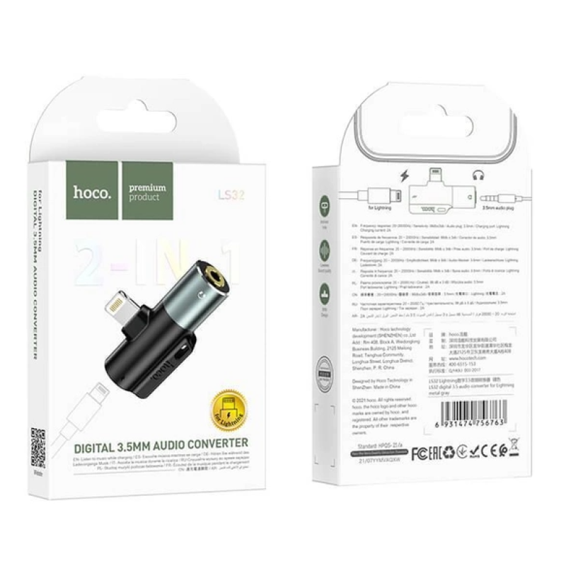 Перехідник HOCO LS32 Lightning-3.5 AUX converter