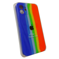 Чехол Silicone Case iPhone 12 RAINBOW синий/голубой/зеленый/желтый/оранжевый
