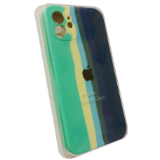 Чехол Silicone Case iPhone 12 RAINBOW мятный/желтый/голубой/оливка/синий