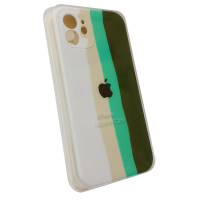 Чехол Silicone Case iPhone 12 RAINBOW белый/бежевый/мятный/оливковый