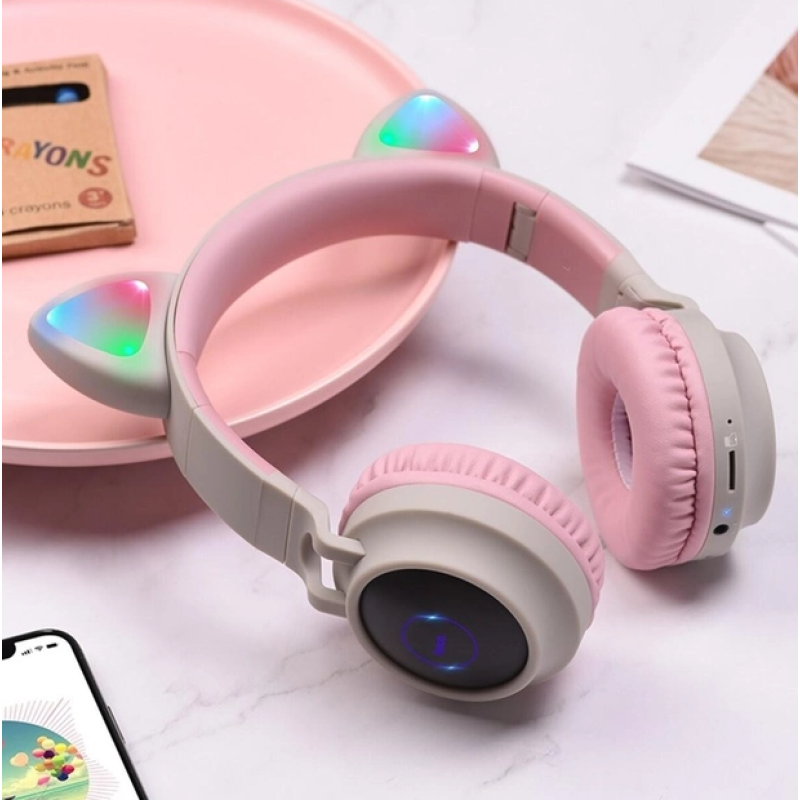 Наушники Bluetooth CAT Ear Hoco W27 с подсветкой Grey