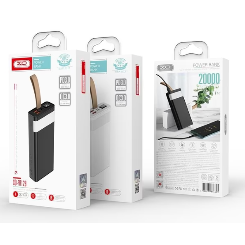 Power Bank XO PR129 20000 mAh 22.5W +LED light Швидка зарядка