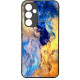 Чехол накладка Art Case Glass Samsung A54 Мрамор Желто-голубой