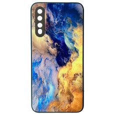Чехол накладка Marble Glass Samsung A50 / A30s Мрамор Желто-голубой