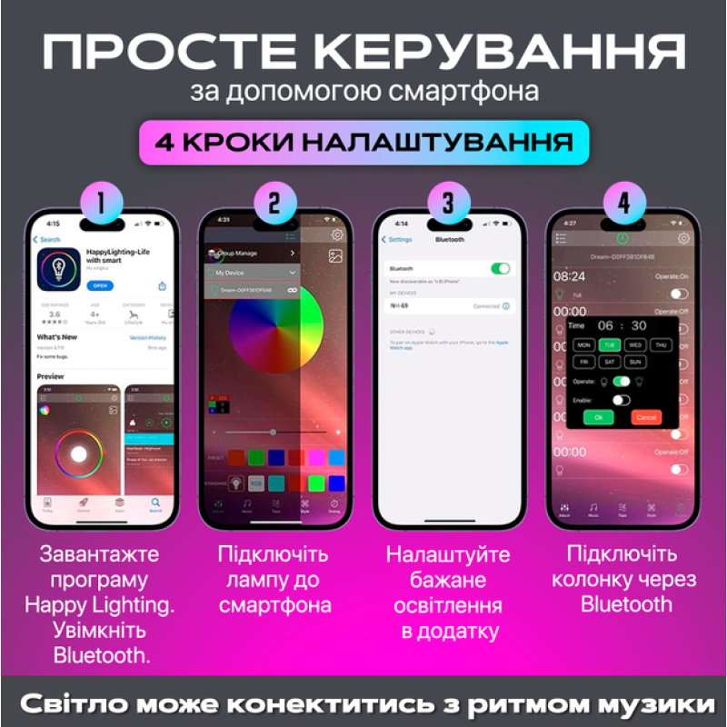 Лампа ночник RGB G-Smart Light с беспроводной зарядкой 15W и Bluetooth колонкой 3W White