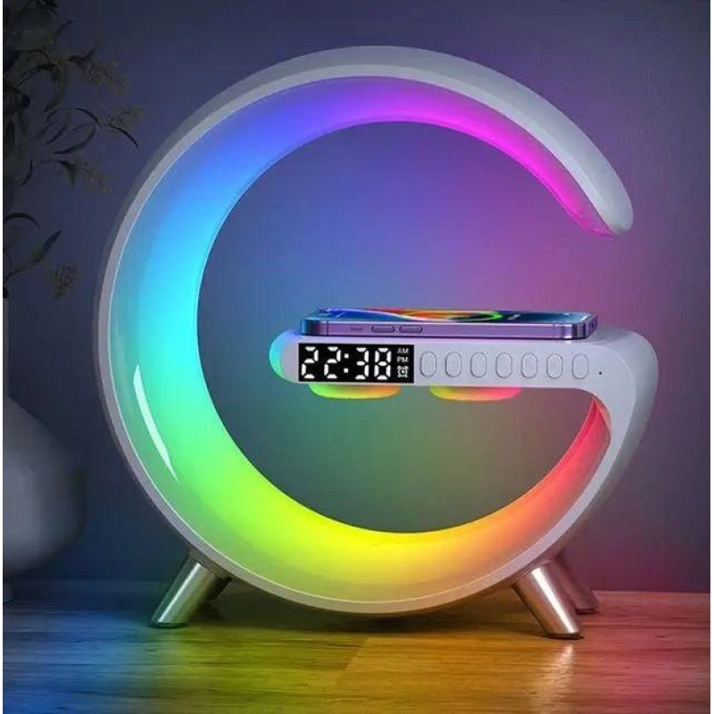 Лампа ночник RGB G-Smart Light с беспроводной зарядкой 15W и Bluetooth колонкой 3W White
