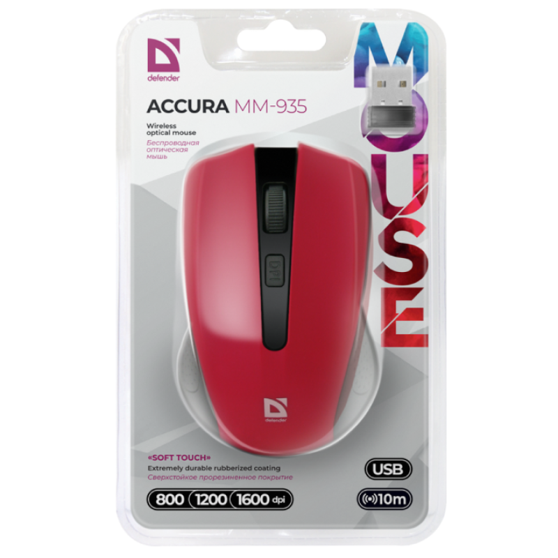Миша безпровідна Defender Accura MM - 935 Red