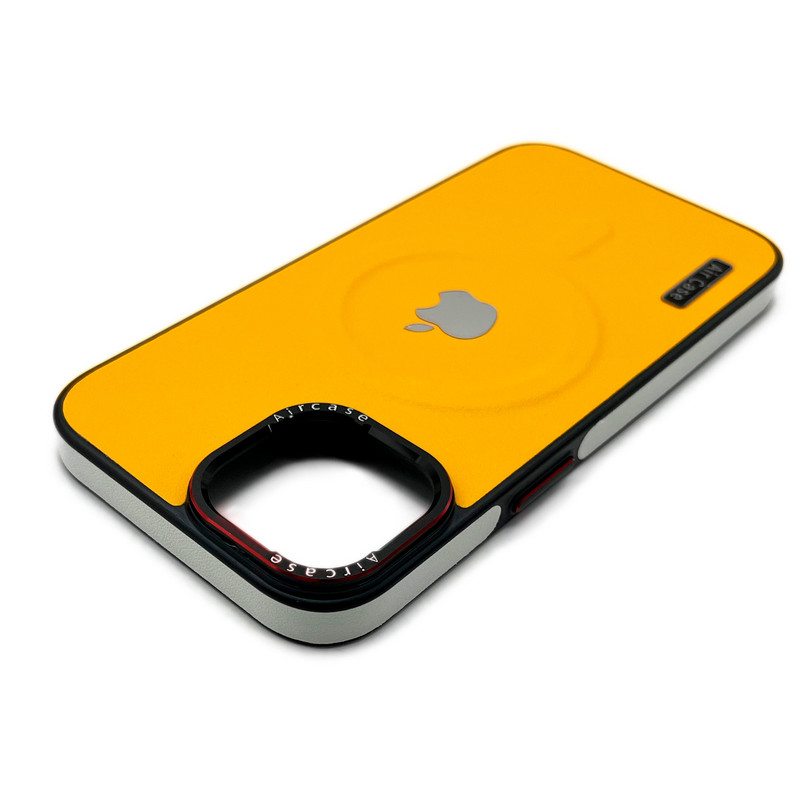 Чехол Leather Style with Logo and Magsafe iPhone 15 Желтый