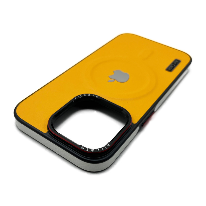 Чехол Leather Style with Logo and Magsafe iPhone 15 Pro Max Желтый