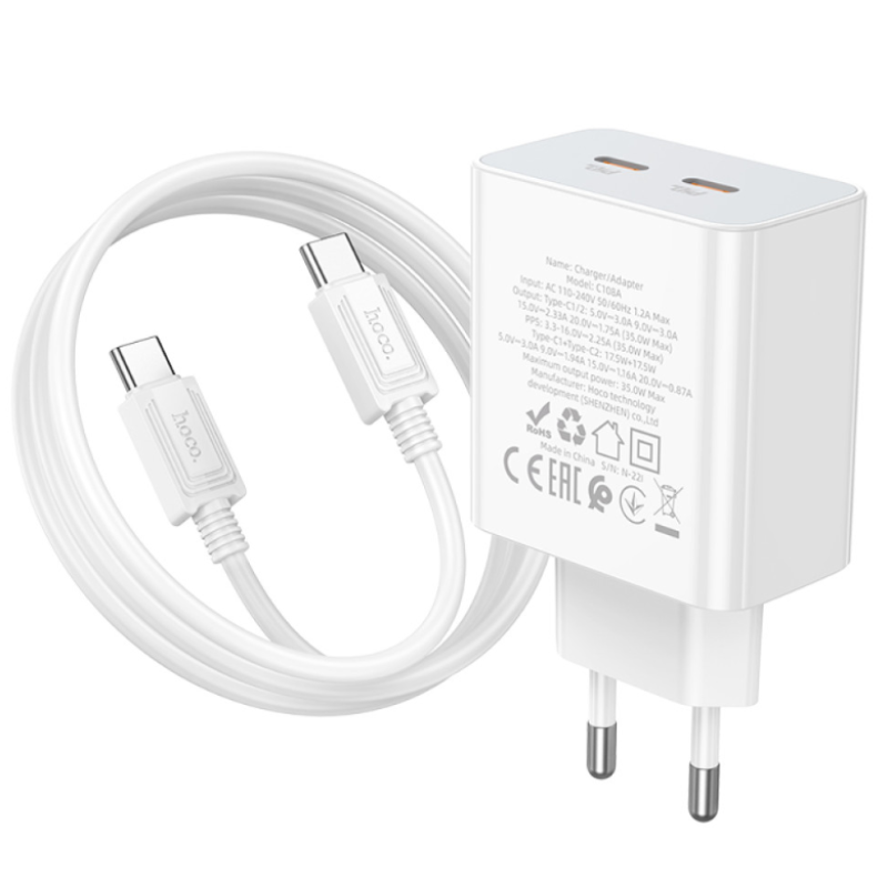 Зарядний пристрій  Hoco C108A PD35WDual Port Type C+ Кабель Type c - Type c
