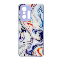 Чехол накладка Marble Glass Xiaomi 11T / 11T Pro Белая лаванда