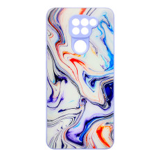 Чехол накладка Marble Glass Xiaomi Redmi Note 9 Белая лаванда