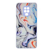 Чехол накладка Marble Glass Xiaomi Redmi Note 9s/Pro/Max Белая лаванда