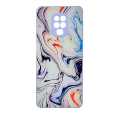 Чехол накладка Marble Glass Xiaomi Redmi Note 9s/Pro/Max Белая лаванда