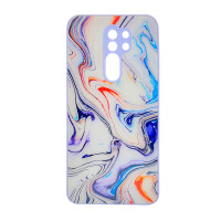 Чехол накладка Marble Glass Xiaomi Redmi 9 Белая лаванда