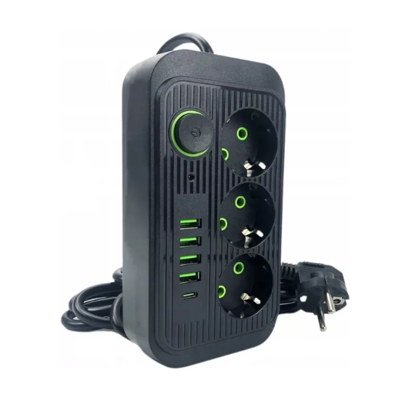 Подовжувач UA Power F09U на 3 розетки + 4USB+Type-C 4м Black
