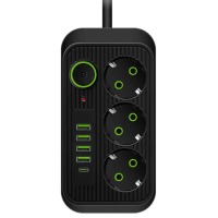 Подовжувач UA Power F09U на 3 розетки + 4USB+Type-C 4м Black