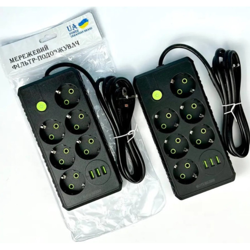 Подовжувач UA Power F17U на 6 розеток + 3USB 4м Black