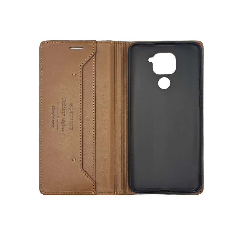 Чехол книжка кожаный GQ Xiaomi Redmi Note 9 Коричневый