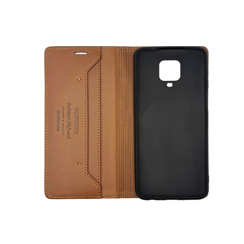 Чехол книжка кожаный GQ Xiaomi Redmi Note 9s / Pro / Max Коричневый