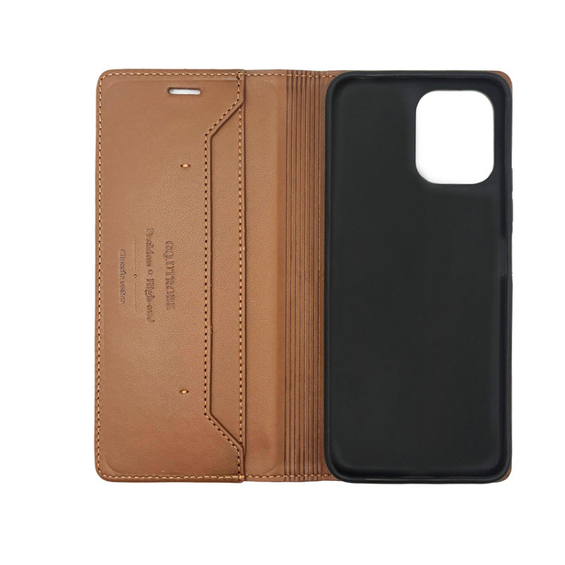 Чохол книжка шкіряний GQ Xiaomi Redmi 12 / Poco M6 Pro 5G Коричневий