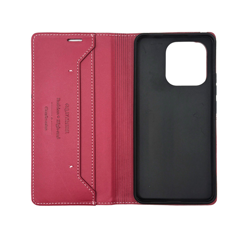 Чехол книжка кожаный GQ Xiaomi Redmi Note 13 4G Бордовый
