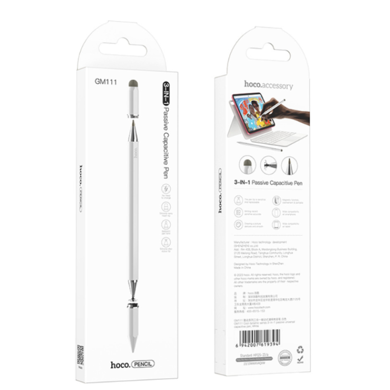 Стилус активный Hoco GM111 Passive Universal Capacitive Pen 3in1 белый