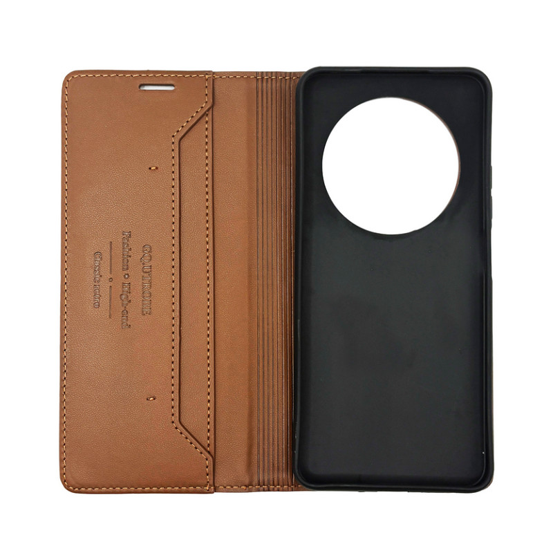 Чехол книжка кожаный GQ Xiaomi Redmi 14C / Poco C75 Коричневый