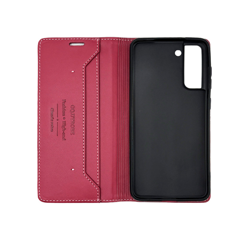 Чехол книжка кожаный GQ Samsung S21 FE Бордовый
