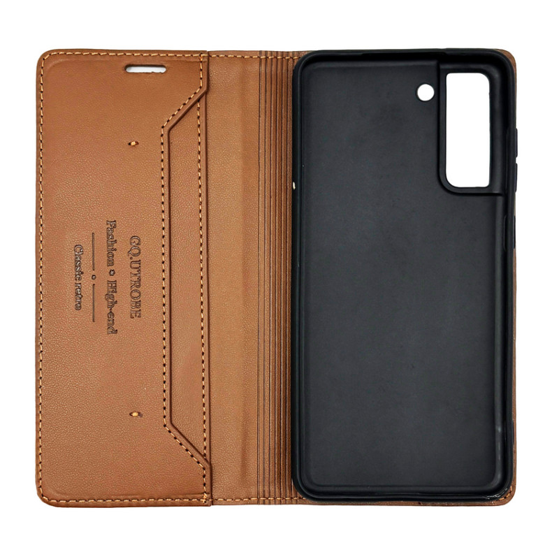 Чехол книжка кожаный GQ Samsung S21 FE Коричневый