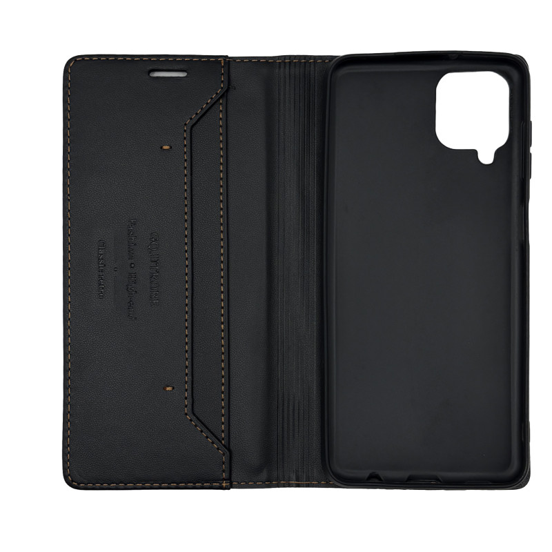Чехол книжка кожаный GQ Samsung A12 / M12 Черный