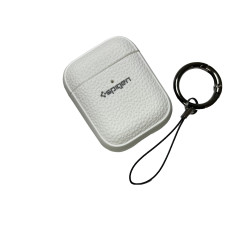 Чехол футляр для наушников AirPods 1/2 Spigen Ring Leather Armor White