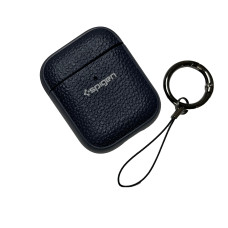 Чехол футляр для наушников AirPods 1/2 Spigen Ring Leather Armor Blue