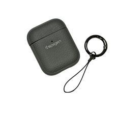 Чехол футляр для наушников AirPods 1/2 Spigen Ring Leather Armor Grey
