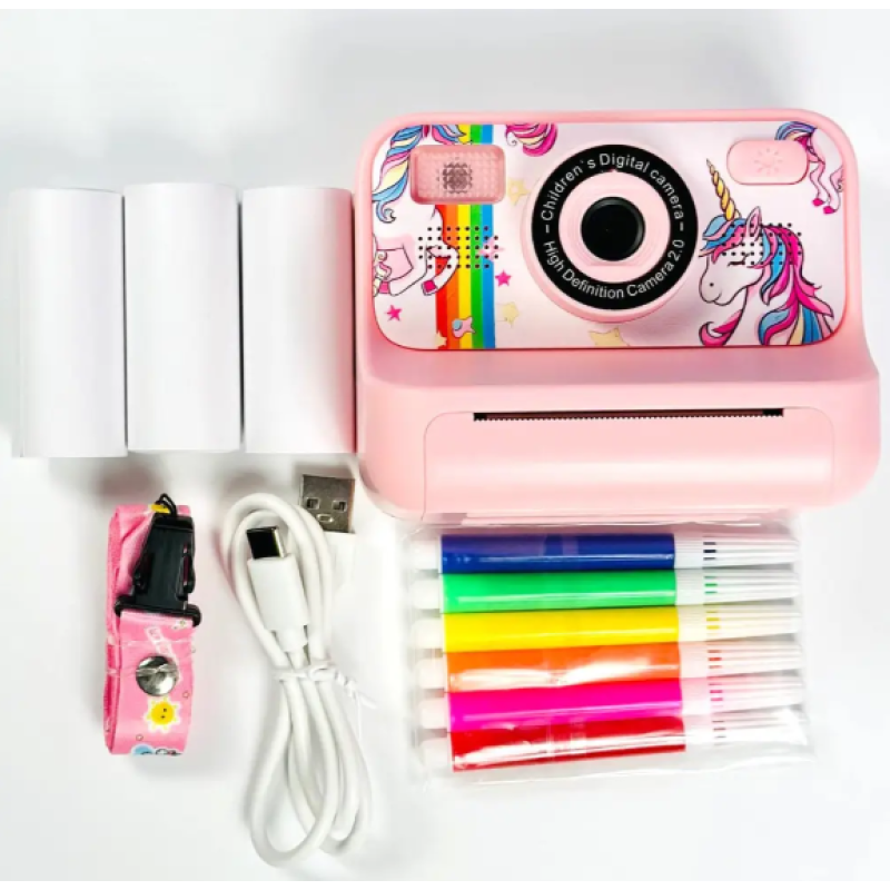 Детская фотокамера Digital Mini с функцией печати и с фронтальной камерой Pink
