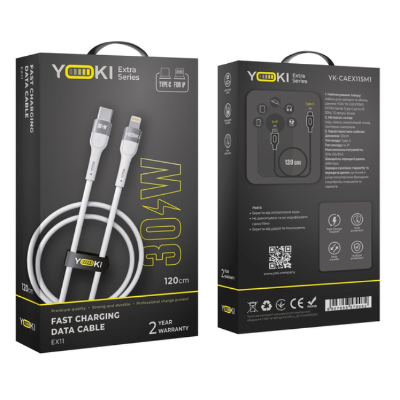 Кабель Type-C to Lightning YOKI EXTRA YK-EX11 30W 1.2m White