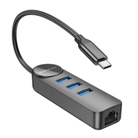 Type C HUB Borofone DH6 4-in-1 Type-C to USB3.0*3+RJ45 0.2m Black