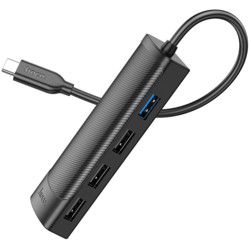 Type C HUB Hoco HB41 4-in-1 Type-C to USB3.0+USB2.0*3 (0.2m) Black