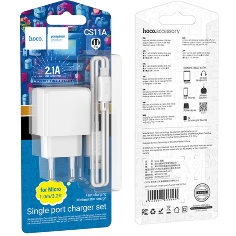 Зарядний пристрій Hoco CS11A  2.1A + Micro USB White