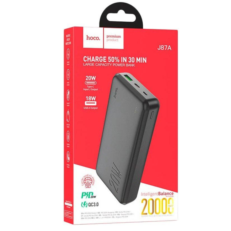 Power Bank Hoco J87A 20000mAh PD20W+QC3.0 Black