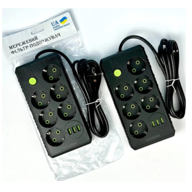 Подовжувач UA Power F17U на 6 розеток + 3USB 2м Black