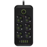 Подовжувач UA Power F06U на 6 розетки + 4USB+Type-C 4м Black