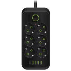 Подовжувач UA Power F06U на 6 розетки + 4USB+Type-C 2м Black