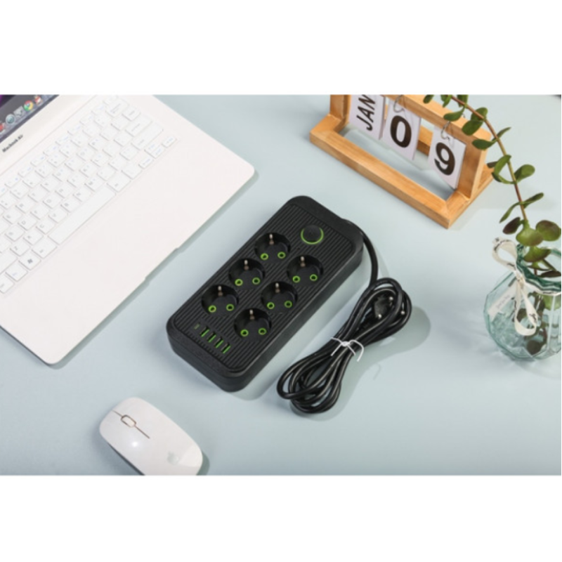 Подовжувач UA Power F06U на 6 розетки + 4USB+Type-C 2м Black