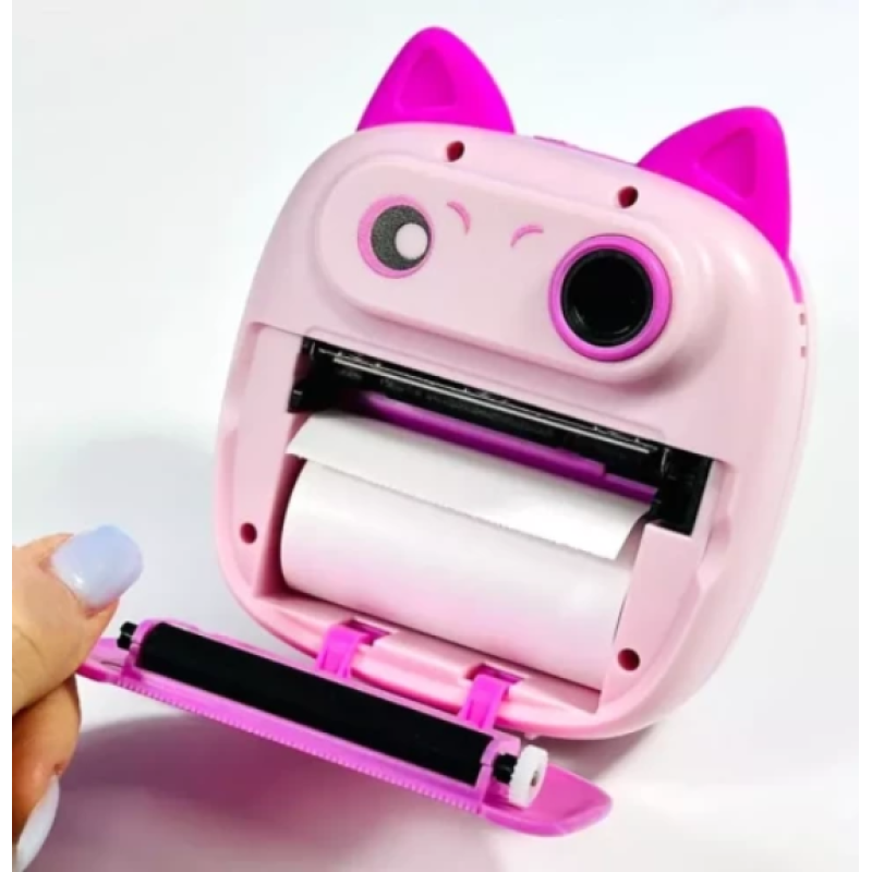 Детская фотокамера D6 Cat с функцией печати и фронтальной камерой Pink