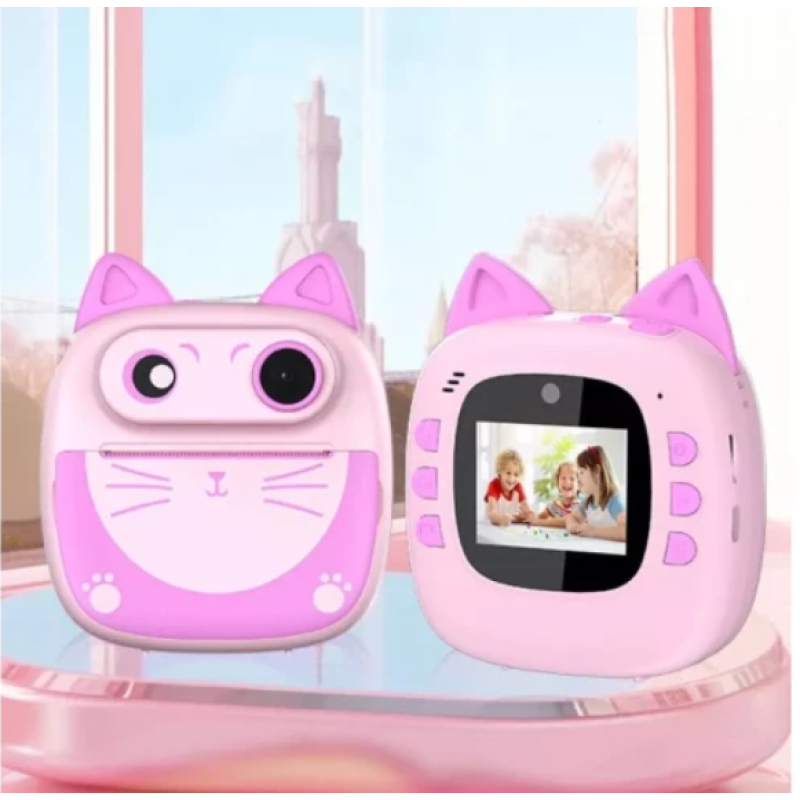 Детская фотокамера D6 Cat с функцией печати и фронтальной камерой Pink