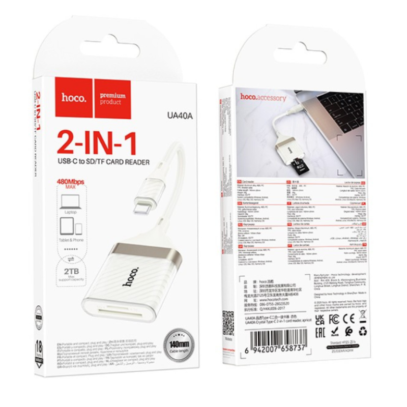 Card Reader Hoco UA40A Crystal 2in1 Type-C to SD+TF (max support 2TB) 480Mbps