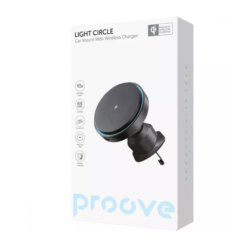 Автомобильный держатель с беспроводным ЗП Proove Light Circle 15W