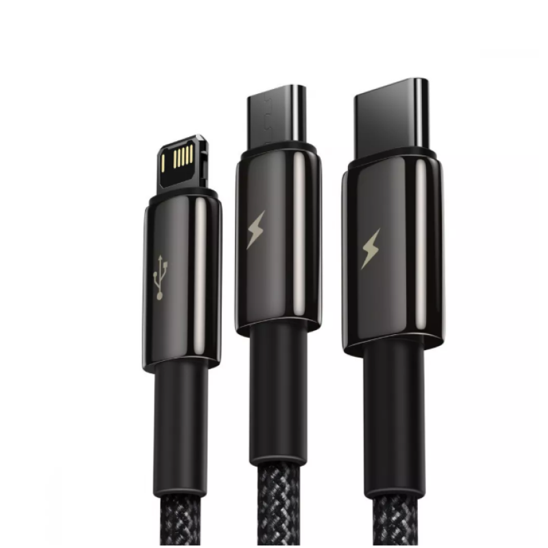 Кабель 3in1 Baseus Tungsten Gold One-for-three Fast Charging Data (Micro USB+Lightning+Type-C) 3.5A 1.5м